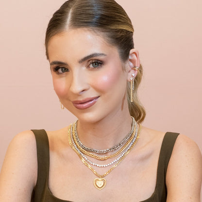 Choker Silvia 2 Voltas Malha Metal Folheada à Ouro e Folheada em Ródio Branco