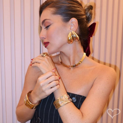 Brinco Hailey Gota Grande Folheado a Ouro 18k Piuka