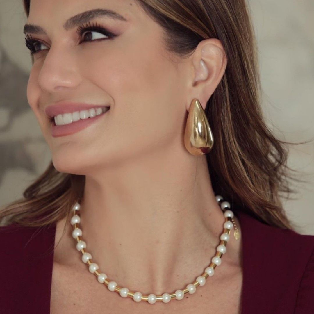 Brinco Hailey Gota Grande Folheado a Ouro 18k Piuka