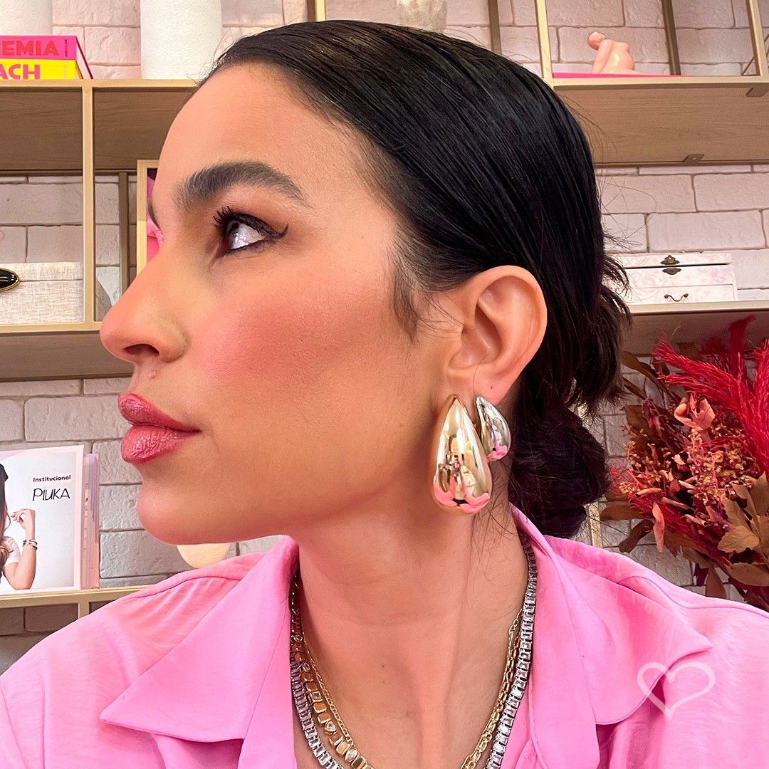 Brinco Hailey Gota Pequena Folheado em Ródio Branco Piuka