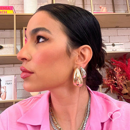 Brinco Hailey Gota Pequena Folheado em Ródio Branco Piuka