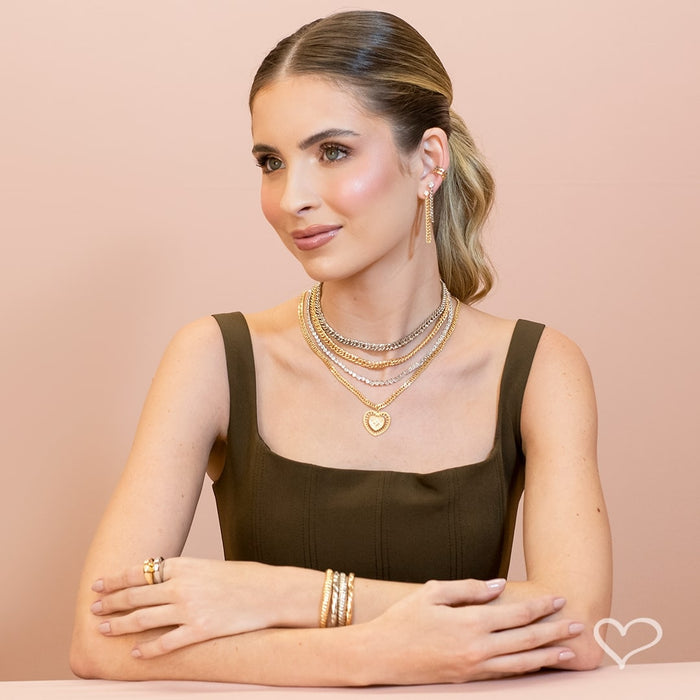 Bracelete Lorena Metal Trabalhado Folheado em Ródio Branco Piuka