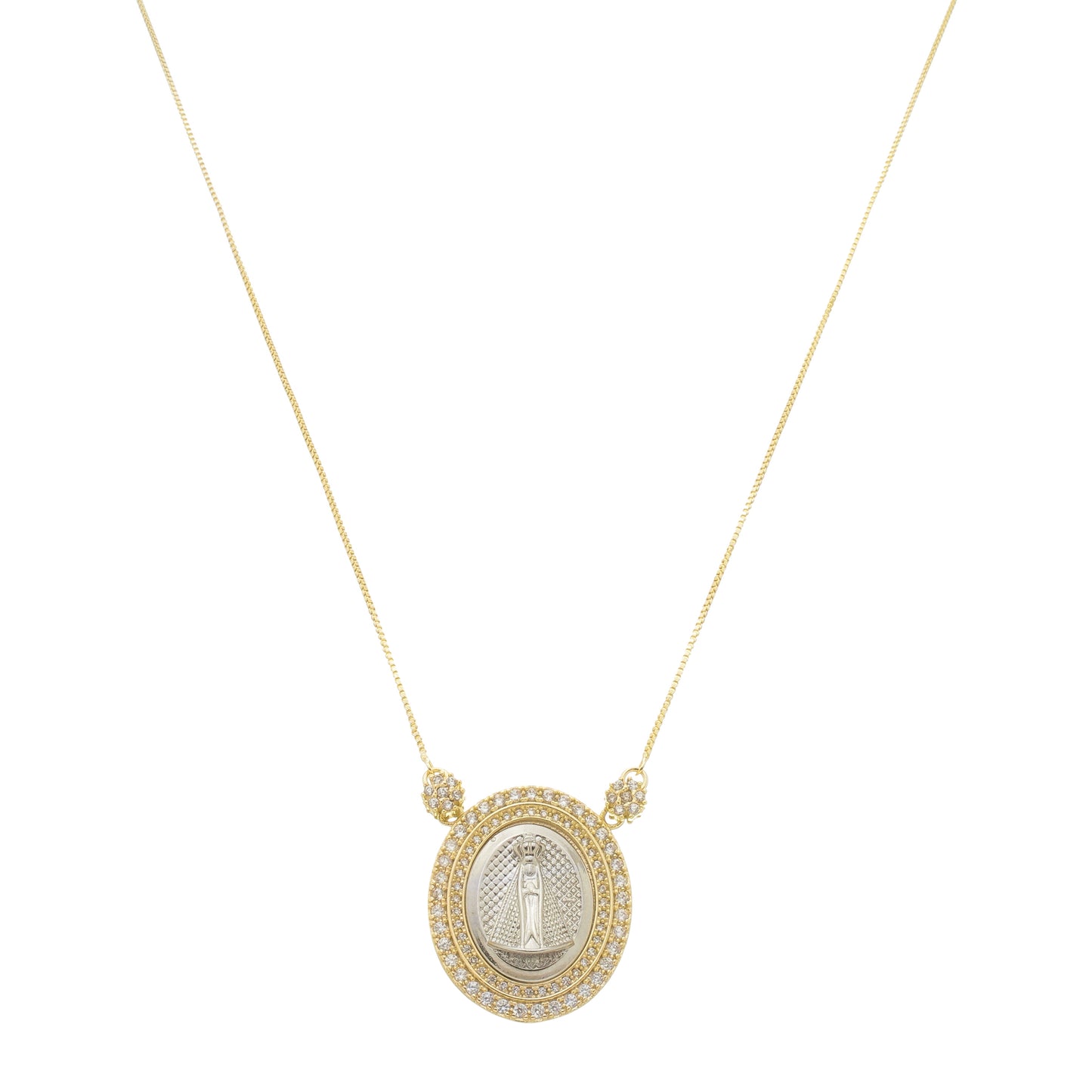 Colar Medalha Nossa Senhora Aparecida Zircônias Folheado a Ouro 18k