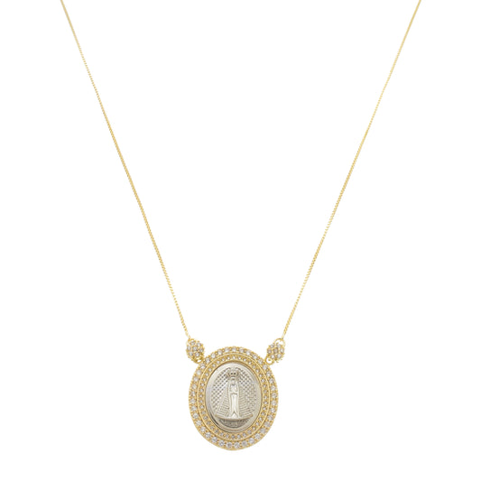 Colar Medalha Nossa Senhora Aparecida Zircônias Folheado a Ouro 18k
