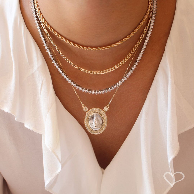 Colar Medalha Nossa Senhora Aparecida Zircônias Folheado a Ouro 18k