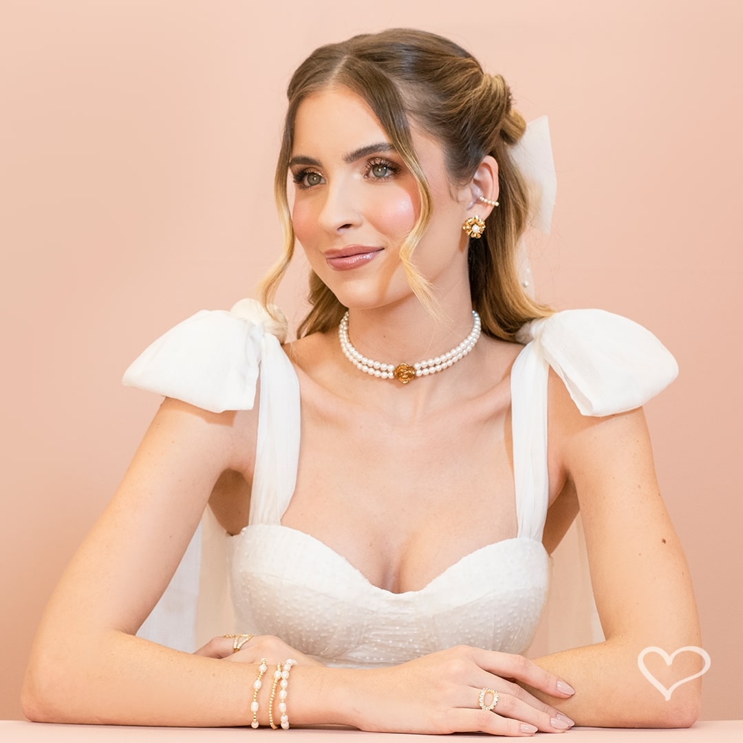 Choker Dupla Marina Pérolas Flor Folheada a Ouro 18k