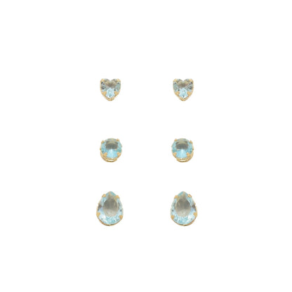 Trio de Brinco Princess Zircônias Acqua Folheado a Ouro 18k
