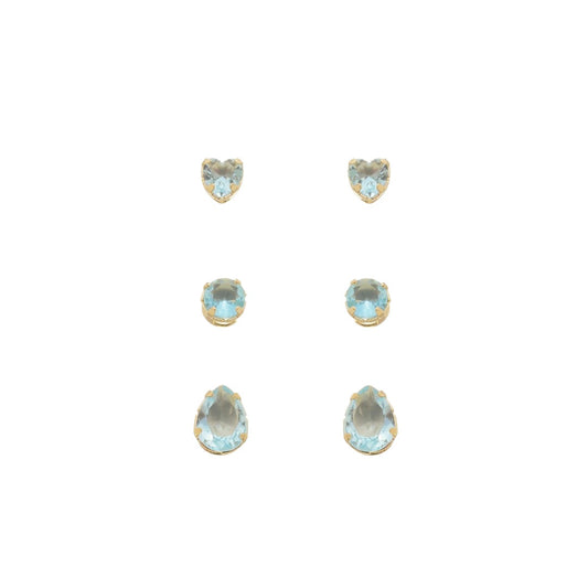 Trio de Brinco Princess Zircônias Acqua Folheado a Ouro 18k