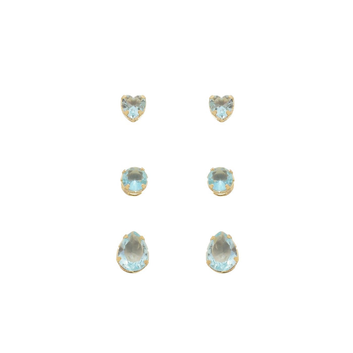Trio de Brinco Princess Zircônias Acqua Folheado a Ouro 18k