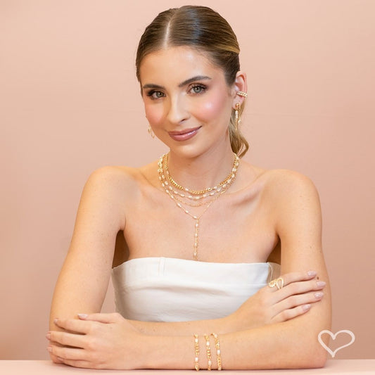 Colar 2 Voltas Cecília Pérolas Elos Folheado a Ouro 18k Piuka