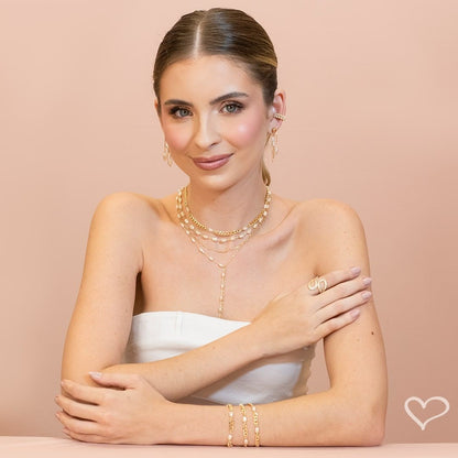Colar 2 Voltas Cecília Pérolas Elos Folheado a Ouro 18k Piuka