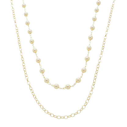 Colar 2 Voltas Mirela Pérolas Elos Folheado a Ouro 18k