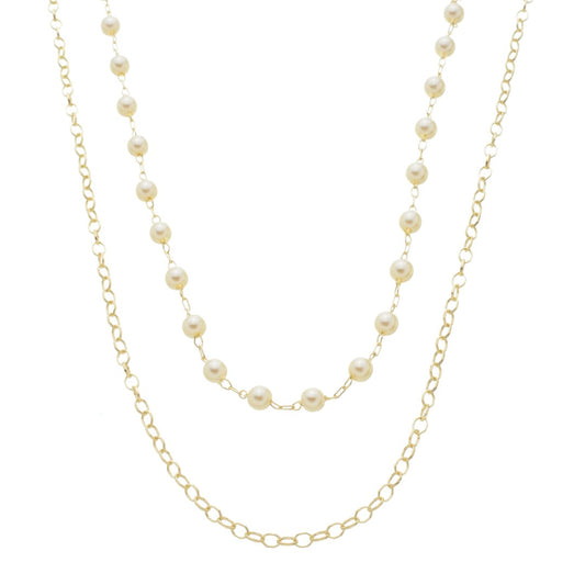 Colar 2 Voltas Mirela Pérolas Elos Folheado a Ouro 18k