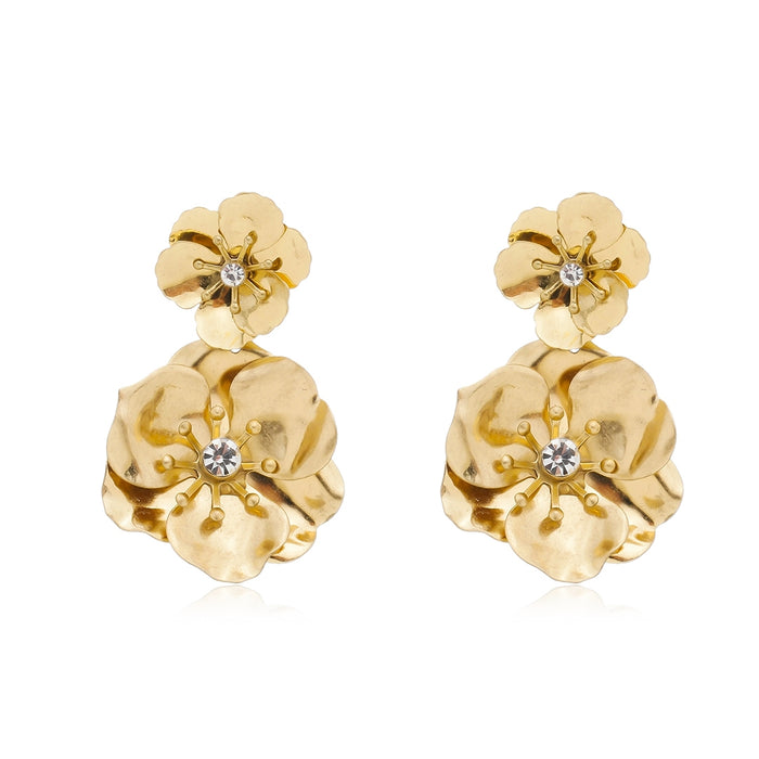 Brinco Flor Tulipa Dourado Piuka