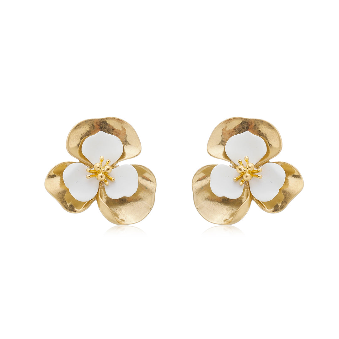 Brinco de Flor Verbena Dourado e Branco