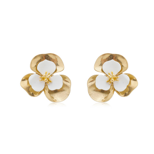 Brinco de Flor Verbena Dourado e Branco