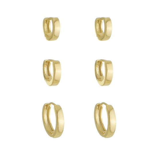 Trio de Brincos Argolinha Gaby Folheado a Ouro 18k