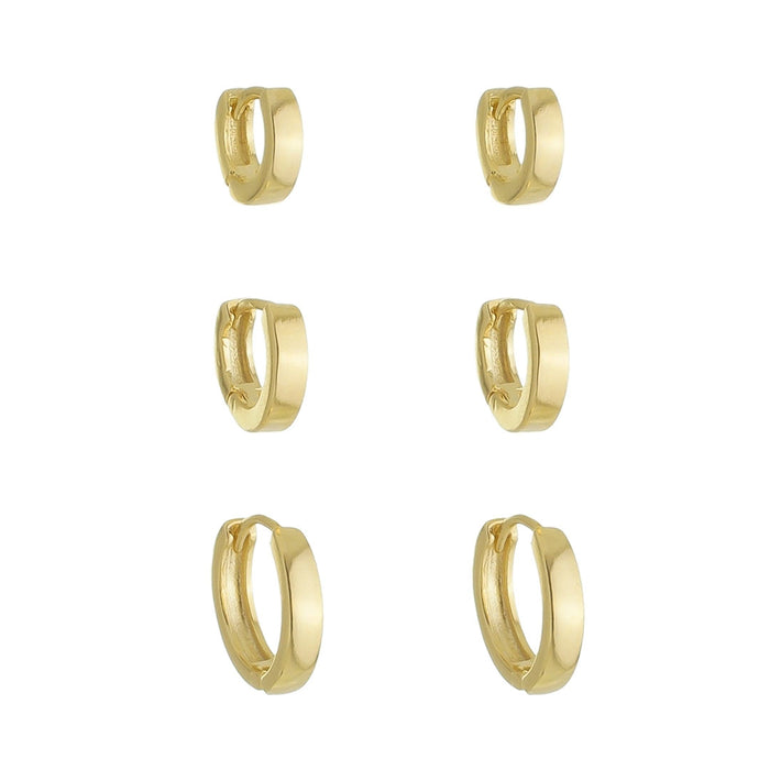 Trio de Brincos Argolinha Gaby Folheado a Ouro 18k