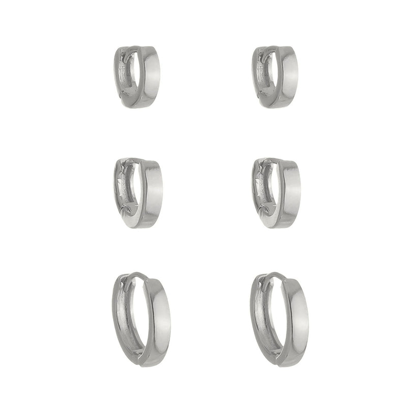 Trio de Brincos Argolinha Gaby Folheado em Ródio Branco