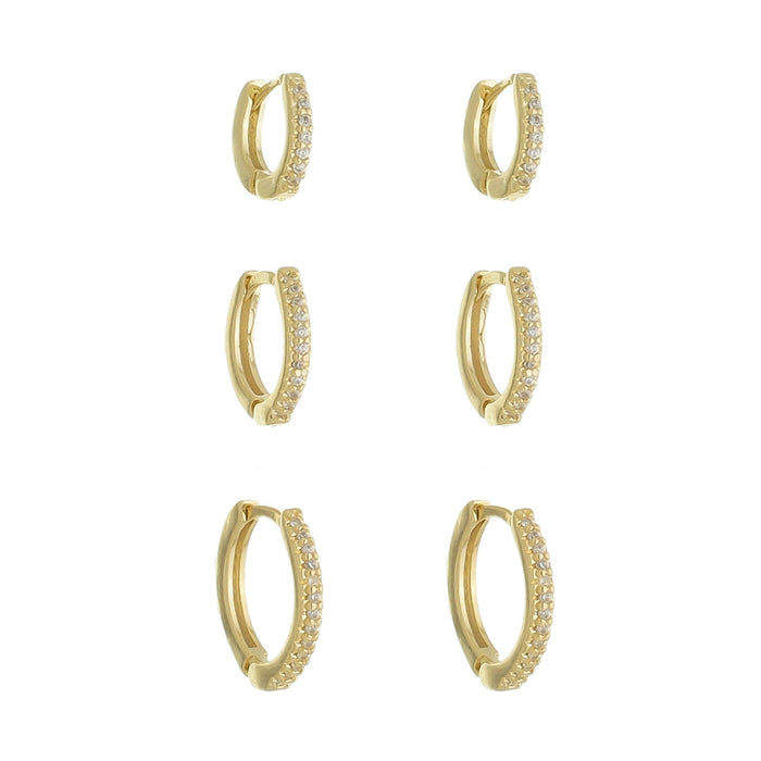 Trio de Brincos Argolinha Kel Zircônias Folheado a Ouro 18k