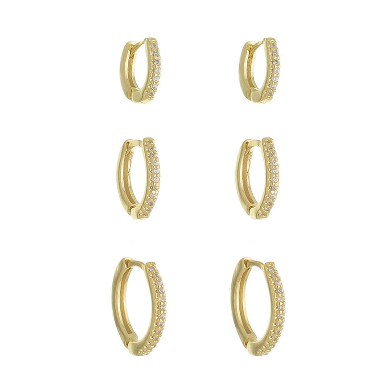 Trio de Brincos Argolinha Kel Zircônias Folheado a Ouro 18k