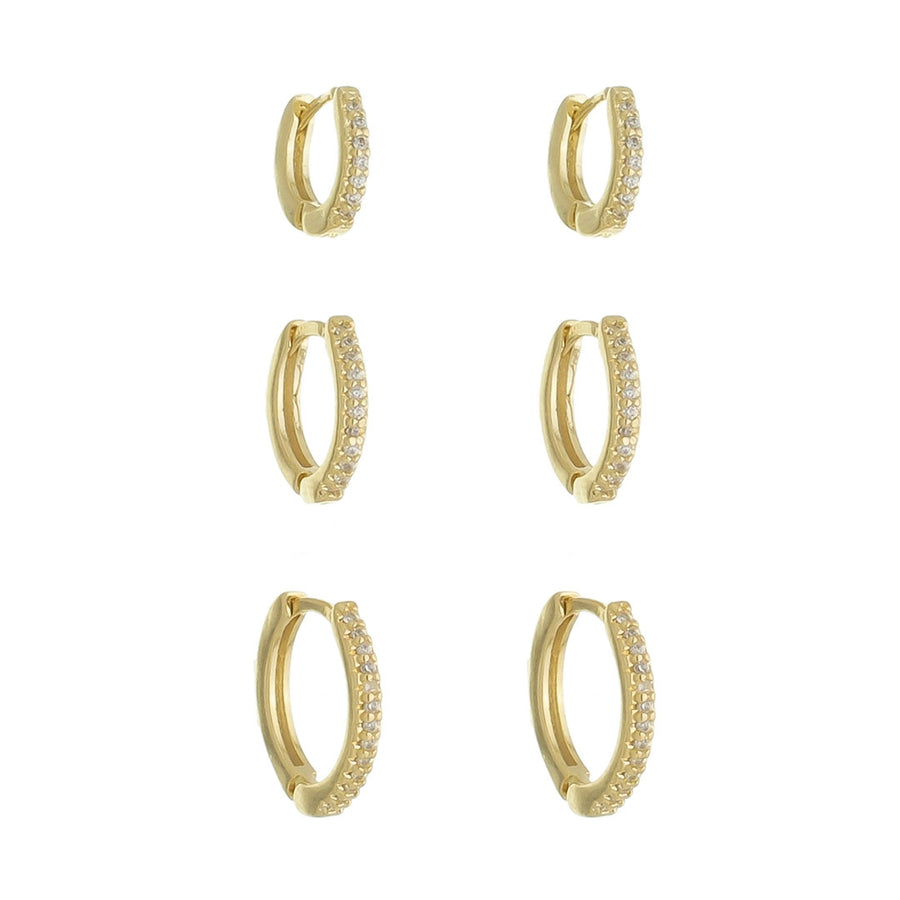 Trio de Brincos Argolinha Kel Zircônias Folheado a Ouro 18k