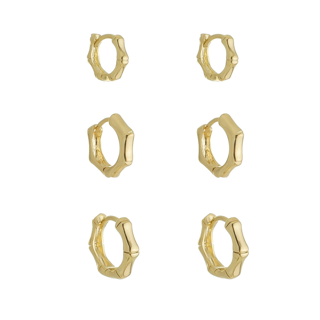 Trio de Brincos Argolinha Josi Folheado a Ouro 18k