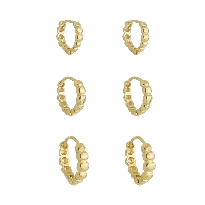 Trio de Brincos Argolinha Mary Folheado a Ouro 18k