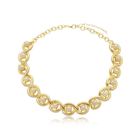 Colar Helena Elos e Pérolas Dourado