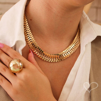 Anel Ajustavel Silvia Botão Dourado