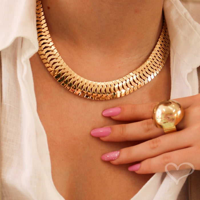 Choker Luiza Malha Escamas Folheada a Ouro 18k