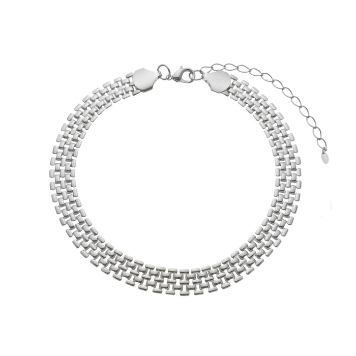 Choker Maria Malha Relógio Folheada em Ródio Branco