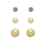 Trio de Brincos Ana Pérola e Zircônia Folheado a Ouro 18k