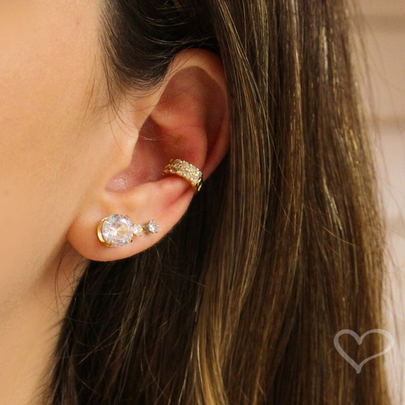 Trio de Brincos Ana Pérola e Zircônia Folheado a Ouro 18k