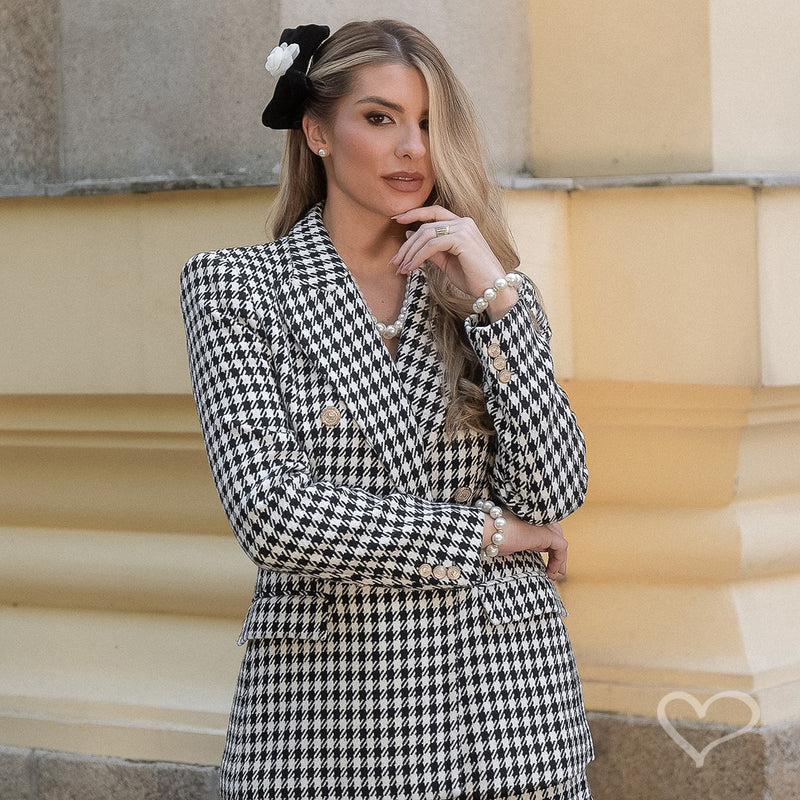 Laço de Cabelo Duplo Leticia Veludo Alemão Preto com Flor Removivel em Voal Off White