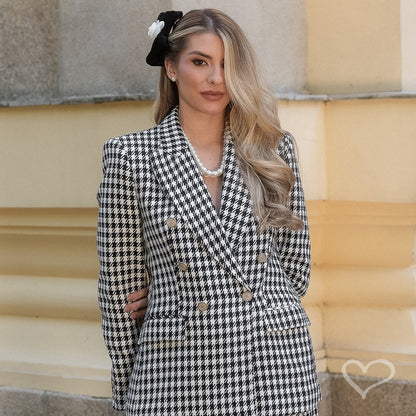 Laço de Cabelo Duplo Leticia Veludo Alemão Preto com Flor Removivel em Voal Off White