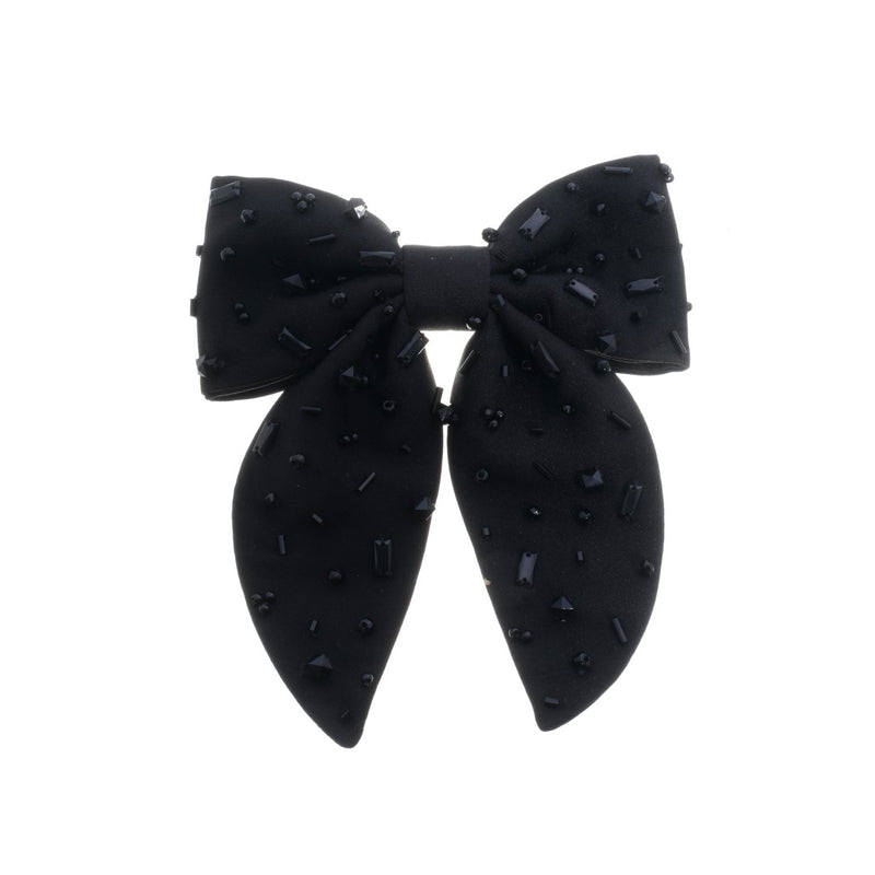 Laço de Cabelo Camila Crepe Preto Bordado