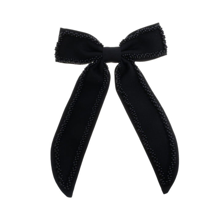 Laço de Cabelo Marcela Crepe Preto com Bordado Contornado