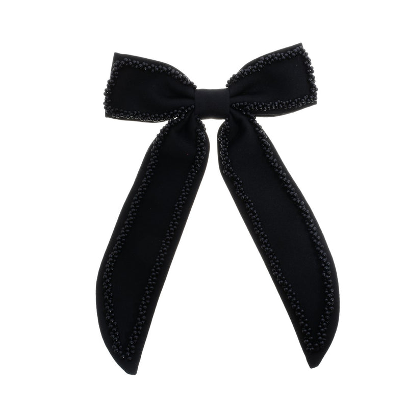 Laço de Cabelo Marcela Crepe Preto com Bordado Contornado