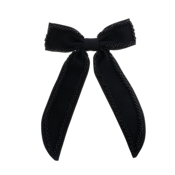 Laço de Cabelo Marcela Crepe Preto com Bordado Contornado
