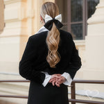 Laço de Cabelo Carol Crepe Acetinado Preto e Branco