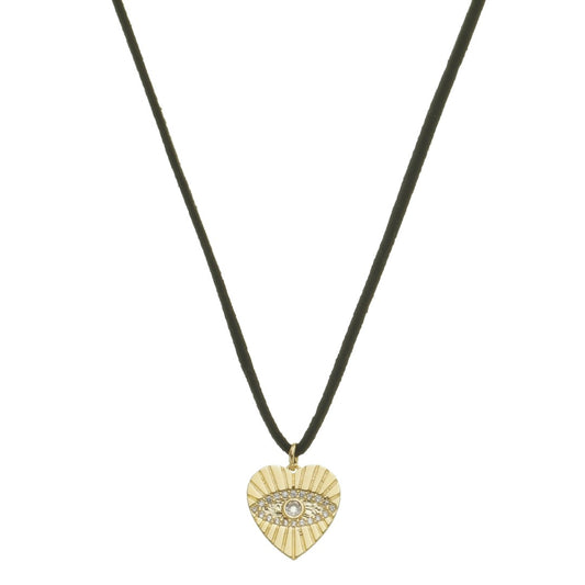 Choker Courinho Preta Agatha Coração Olho Grego Folheado a Ouro 18k