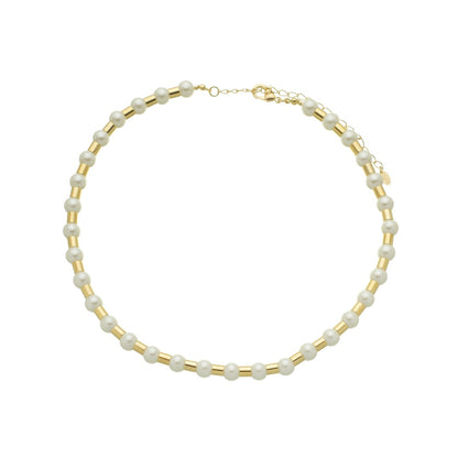 Colar de Pérolas Leonor Tubos Metal Folheado a Ouro 18k
