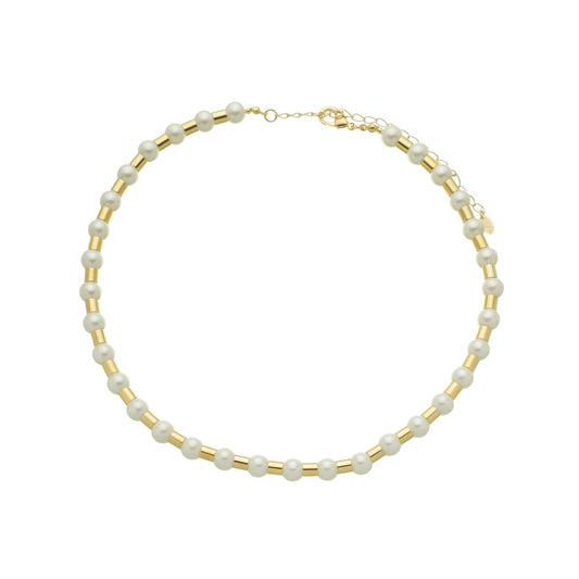 Colar de Pérolas Leonor Tubos Metal Folheado a Ouro 18k