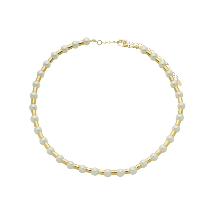 Colar de Pérolas Leonor Tubos Metal Folheado a Ouro 18k
