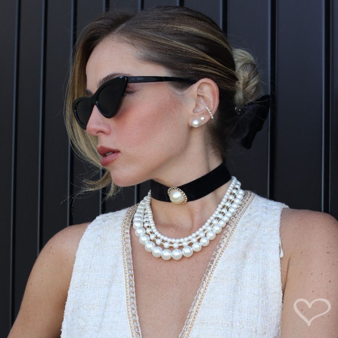 Colar de Pérolas Leonor Tubos Metal Folheado a Ouro 18k