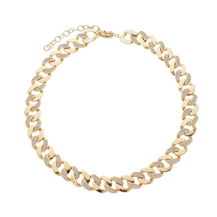 Colar Curto Alexia Elos Cravejados Zircônias Folheado a Ouro 18k