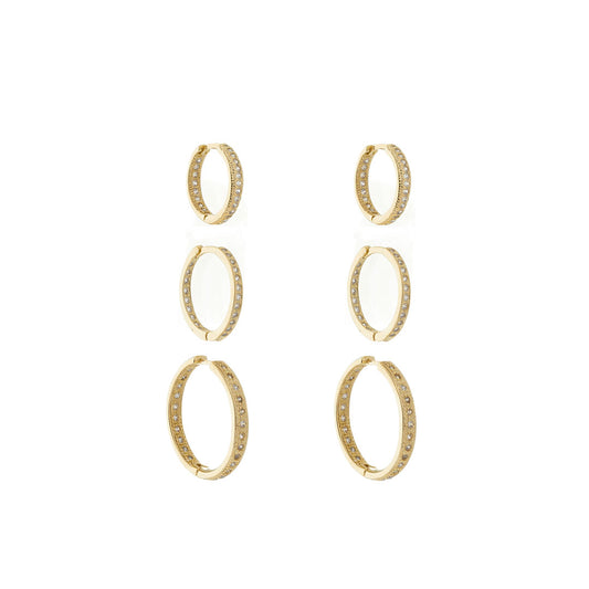 Trio de Brincos Clarice Zircônias Folheado a Ouro 18k