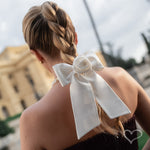 Laço de Cabelo Gabi com Flor Removivel Crepe Amanda Branco