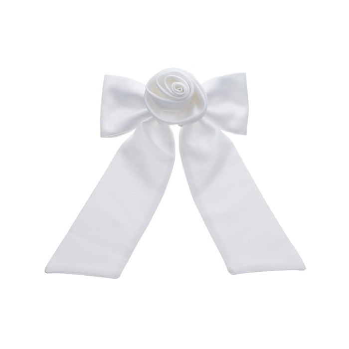 Laço de Cabelo Gabi com Flor Removivel Crepe Amanda Branco